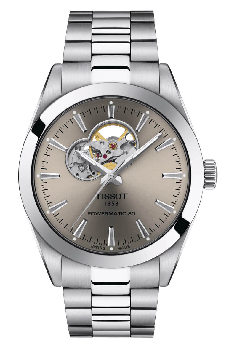tissot gentleman powermatic 80 open heart xám bạc